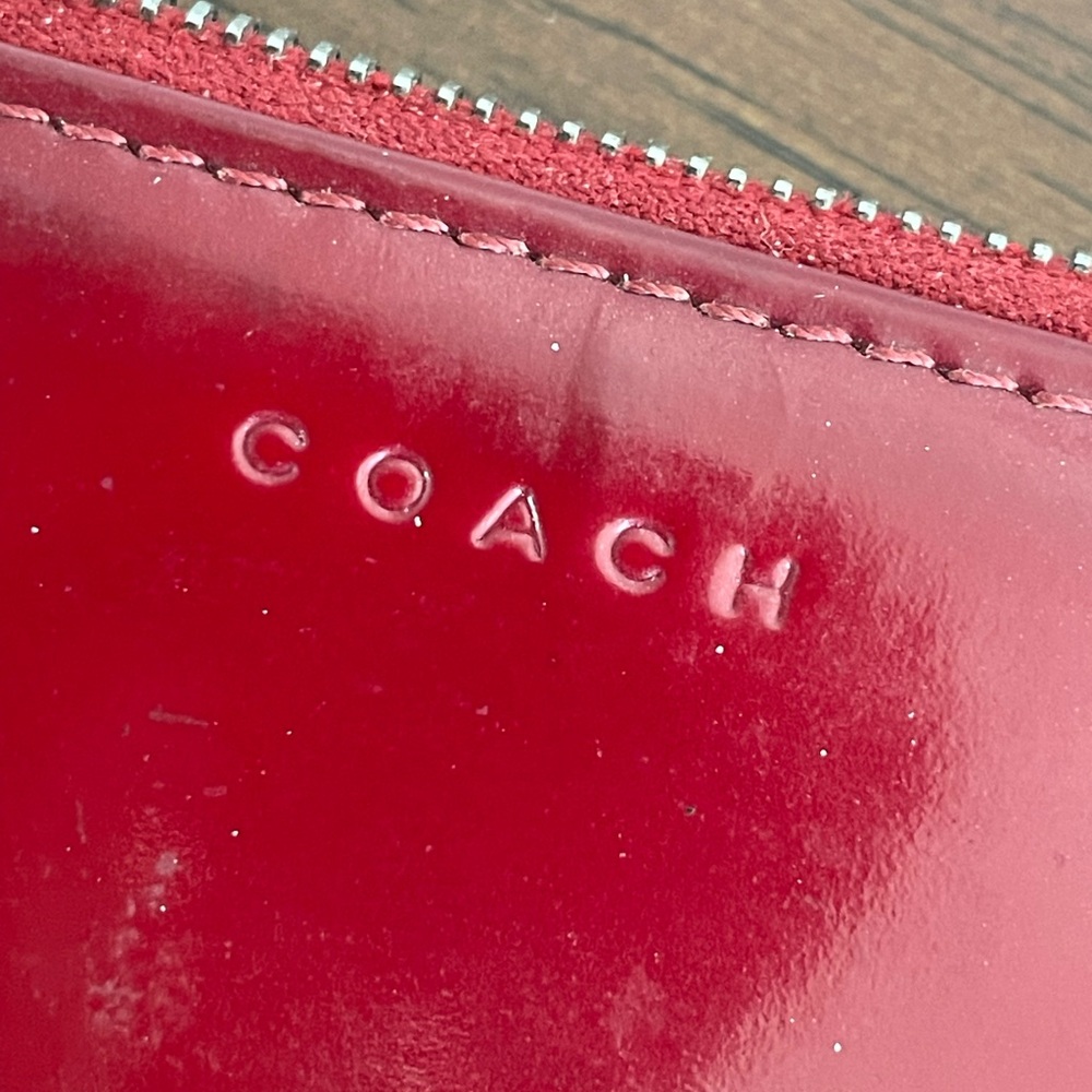 Coach Red Women's Zipper Pouch, 4-1/2” X 8”
Patent leather
